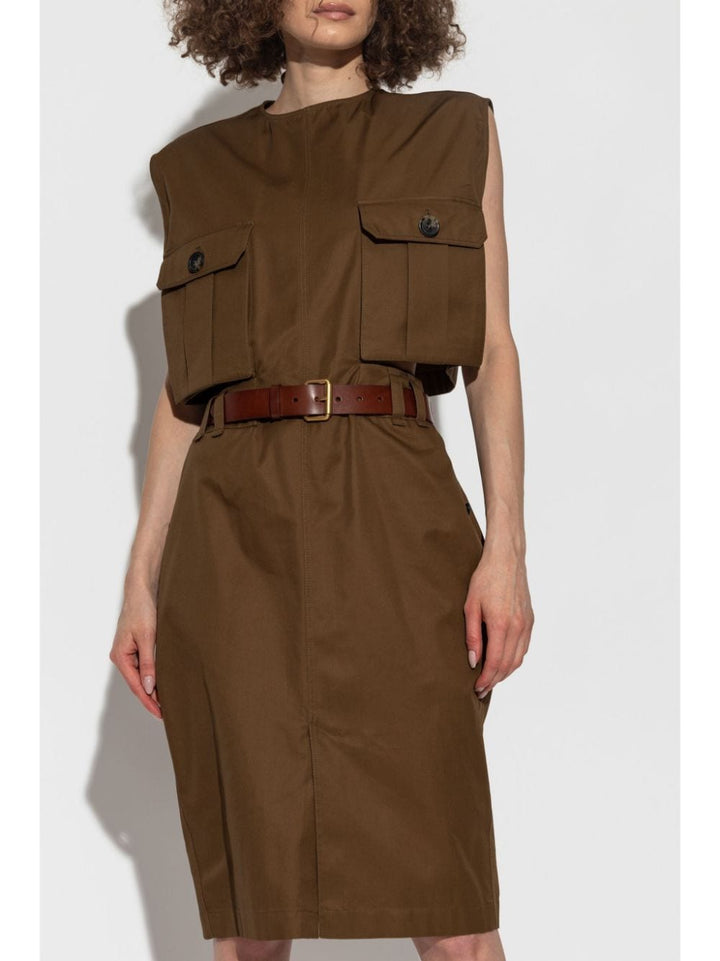 Saint Laurent Brown Cotton Poplin Sleeveless Dress