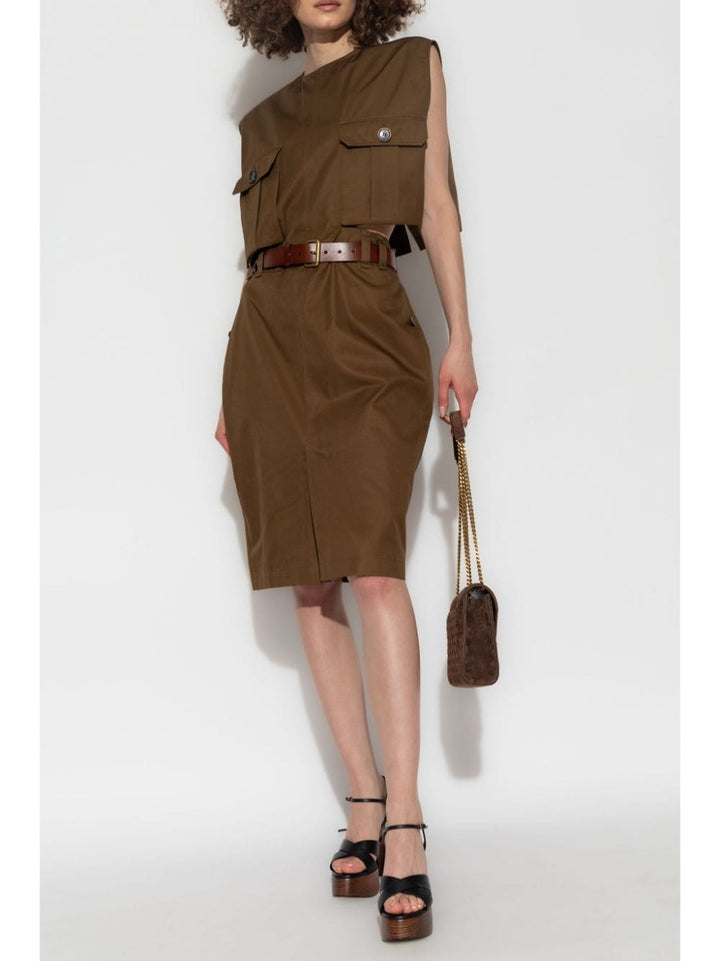 Saint Laurent Brown Cotton Poplin Sleeveless Dress