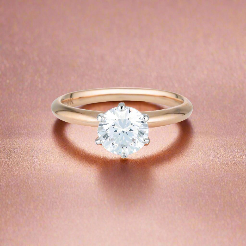 Georgini Gold Round Brilliant Cut 1.25ctw Moissanite Solitaire With Knife Edge Band In Rose Gold