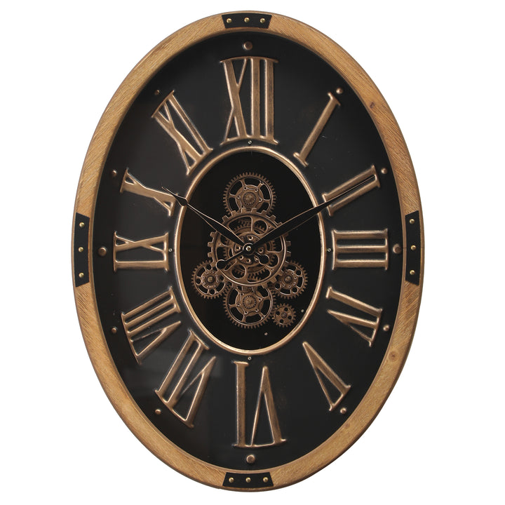 Orlando Oval Wooden Moving Cogs Wall Clock