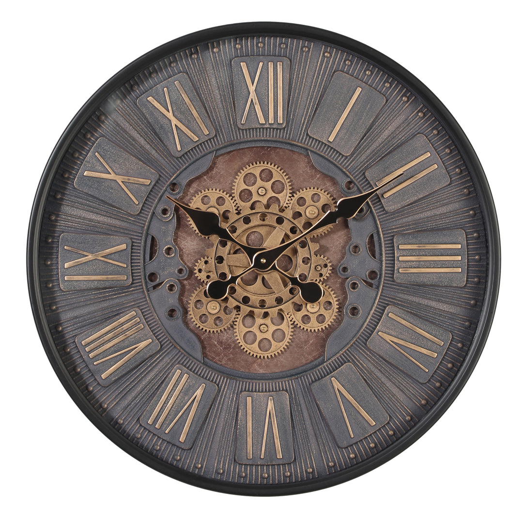 Mr Brown Round Industrial  Moving Cogs Wall Clock