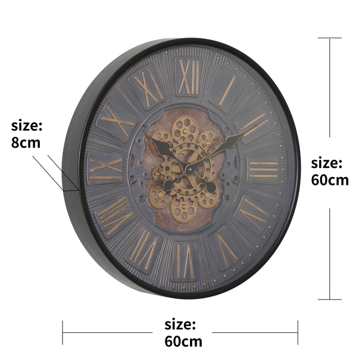 Mr Brown Round Industrial  Moving Cogs Wall Clock