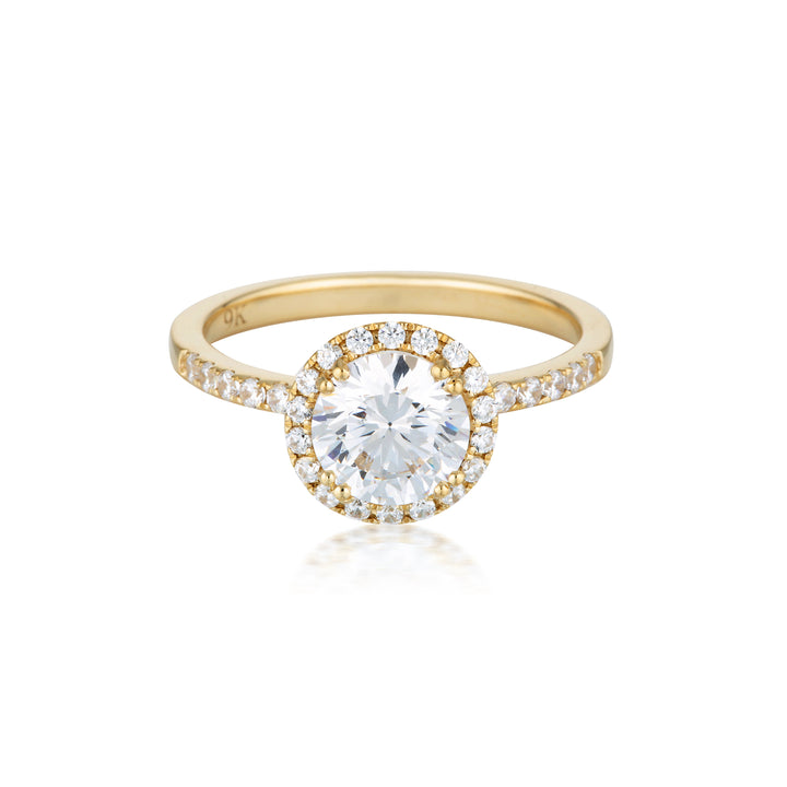 Georgini Gold Round Brilliant Cut 1.25ctw Moissanite Halo Engagement Ring In 9ct Yellow Gold