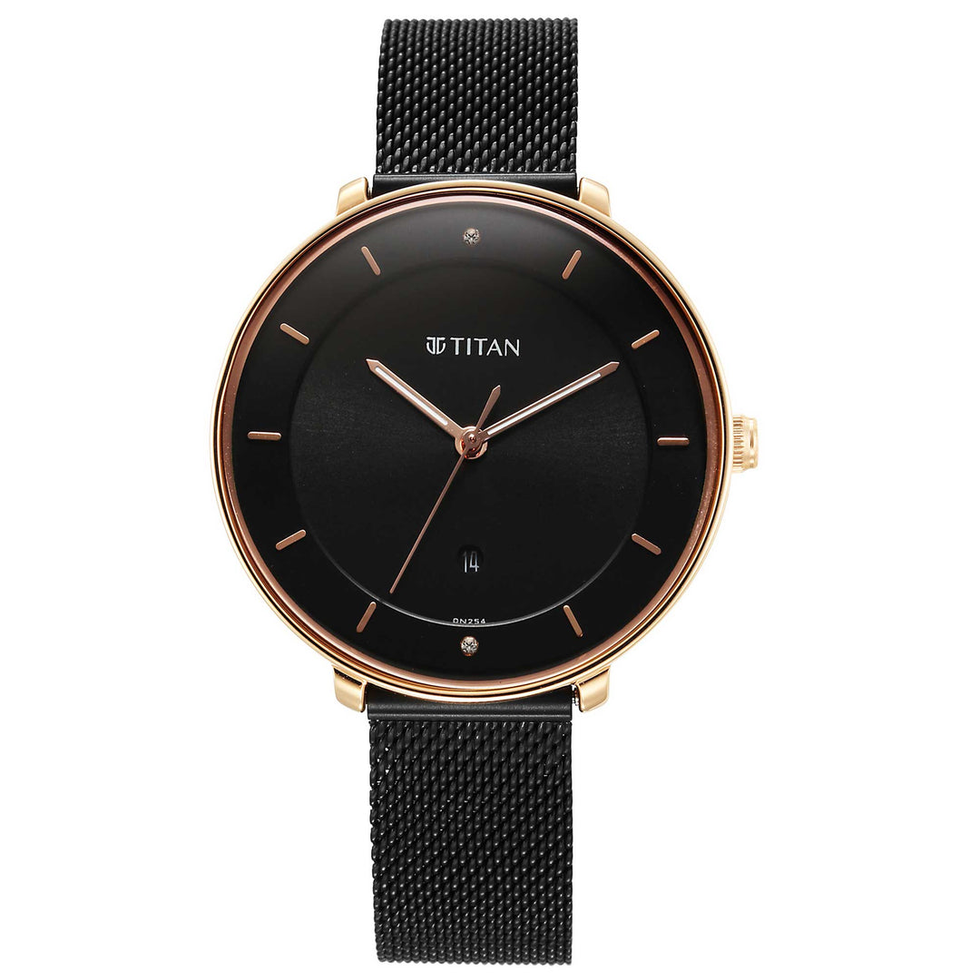 Titan Chronograph Watches Titan Noir Black Dial Analogue Stainless Steel Strap watch for Women Brand