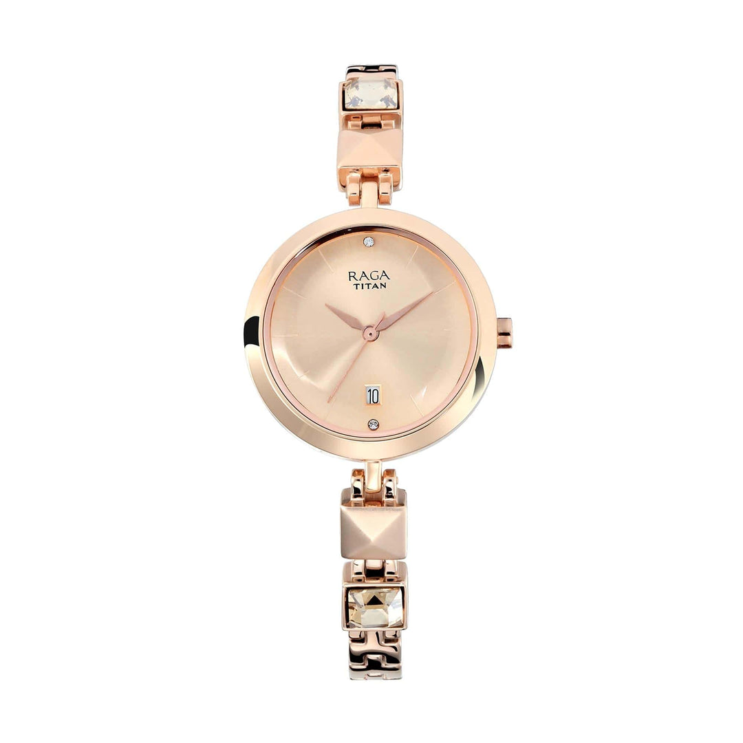 Titan Chronograph Watches Titan Raga Viva Rose Gold Dial Analogue Metal Strap watch for Women Brand