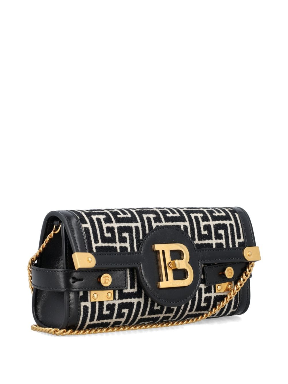 Balmain Clutches UNI Balmain Bags B Buzz Small Jacquard Black Balmain Black/white leather bag with monogram jacquard, gold-tone logo, and twist-lock. Brand