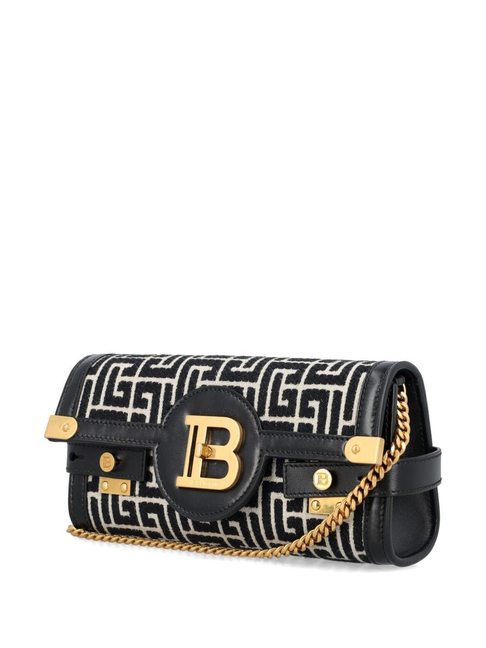 Balmain Clutches UNI Balmain Bags B Buzz Small Jacquard Black Balmain Black/white leather bag with monogram jacquard, gold-tone logo, and twist-lock. Brand