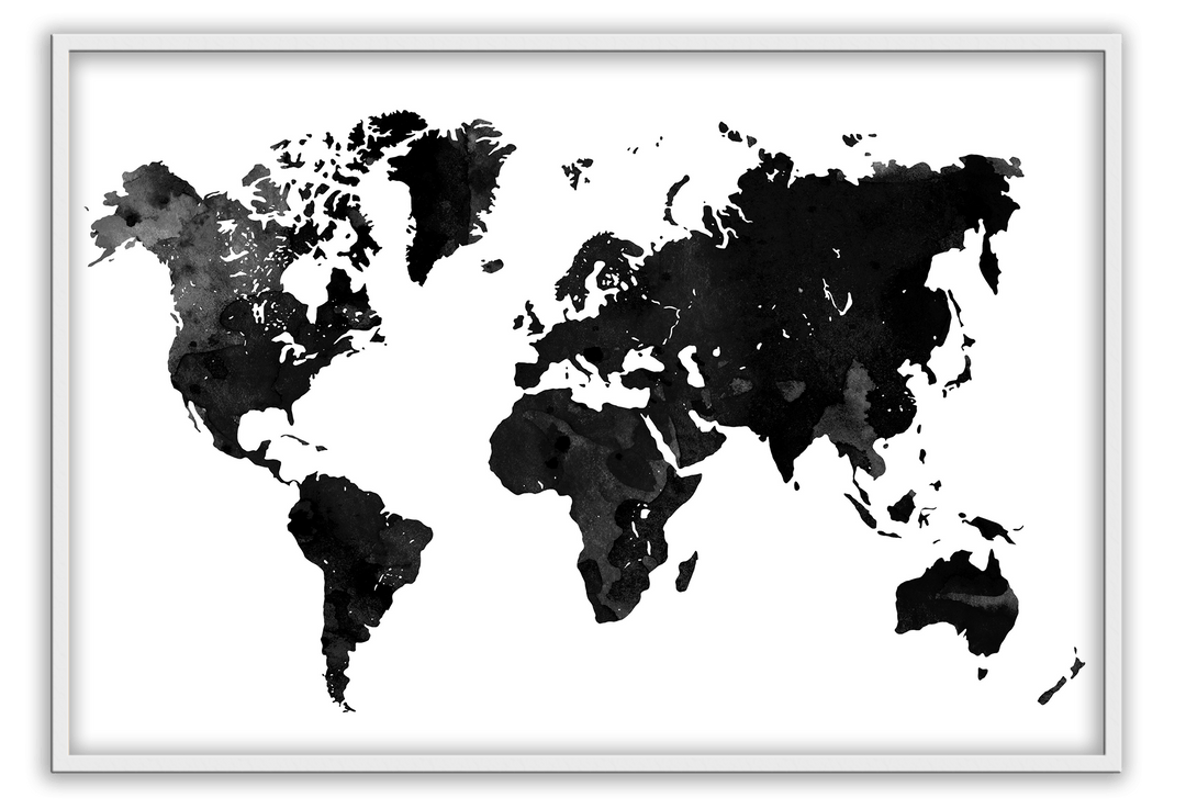 Canvas Print 50x70cm / White World Map Black World Map Black Framed Print Brand