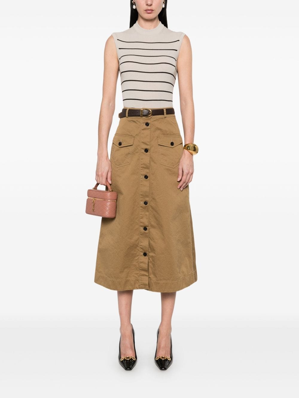 Saint Laurent Skirts Saint Laurent Skirts Brown Saint Laurent Golden Brown A-Line Skirt with Button and Flap Pockets Brand