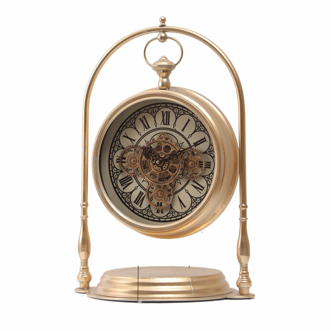 Chilli Wall Clock Marrakye Arch Moving Cogs Table Clock - Metallic Gold Wash Brand