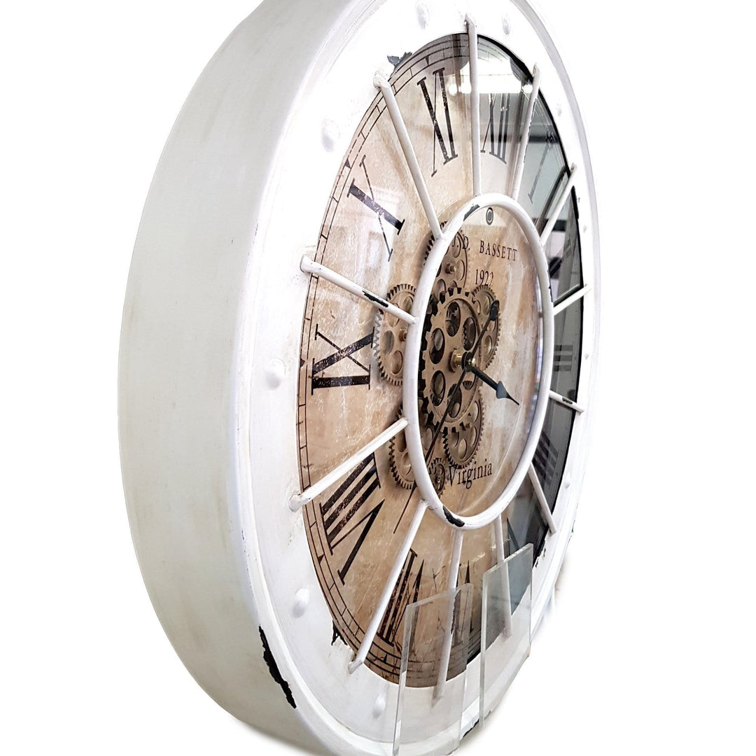 Italian Luxury Group Wall Clock Round 60cm Bassett Industrial moving cogs  wall clock - white Brand